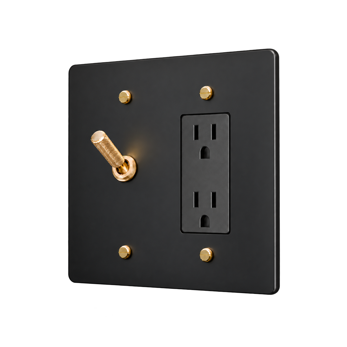Knurled Brass Toggle & Duplex Outlet Plate — 2-Gang — Matte Black