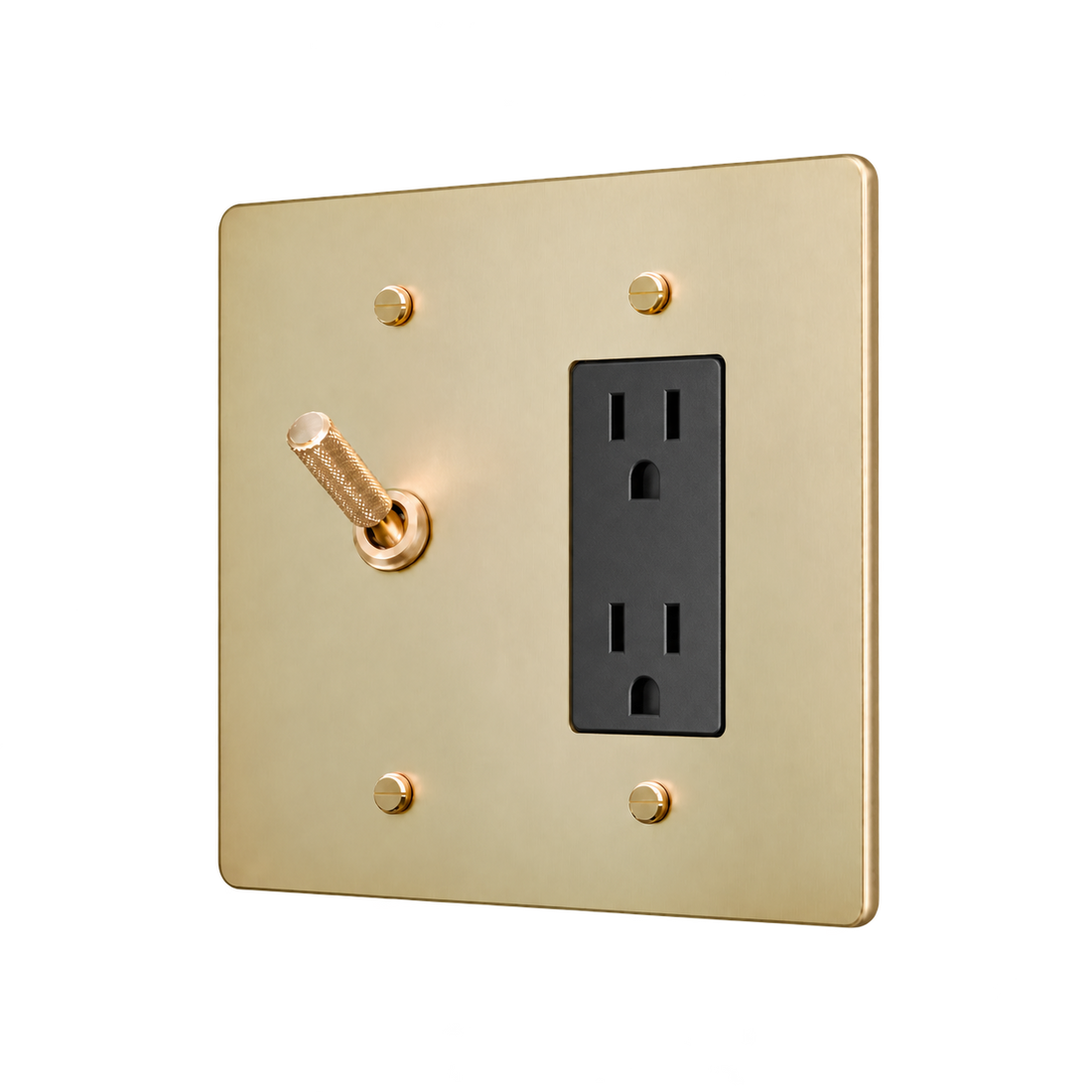 Knurled Brass Toggle & Duplex Outlet Plate — 2-Gang — Satin Brass