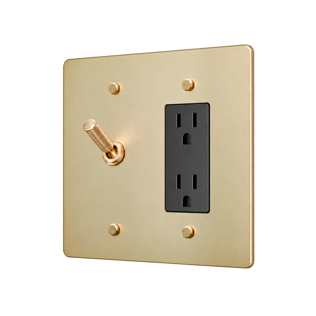 Knurled Brass Toggle & Duplex Outlet Plate — 2-Gang — Satin Brass
