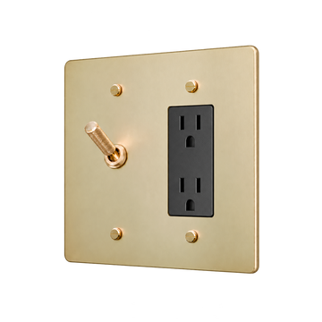 Knurled Brass Toggle & Duplex Outlet Plate — 2-Gang — Satin Brass