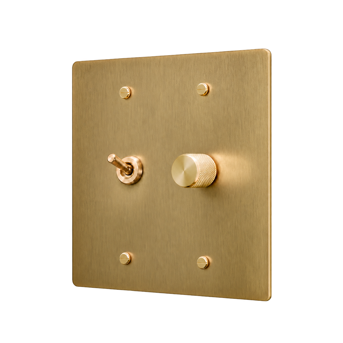 Retro Brass Toggle & Dimmer Plate — 2-Gang — Satin Brass