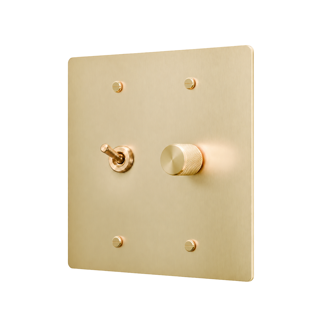 Retro Brass Toggle & Dimmer Plate — 2-Gang — Satin Brass