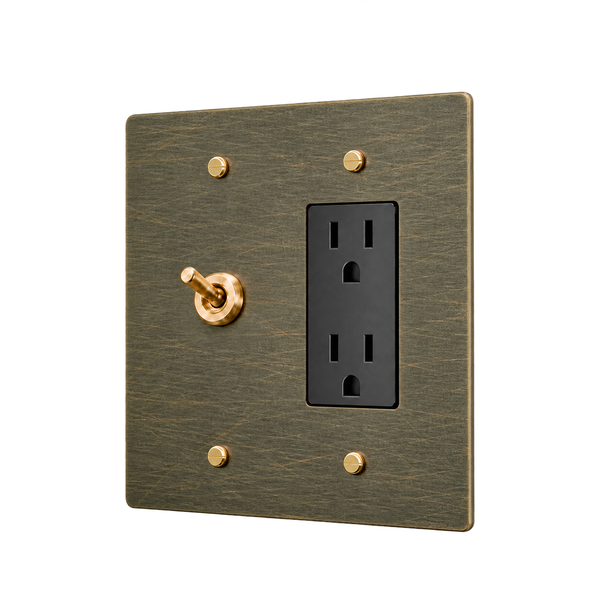 Retro Brass Toggle & Duplex Outlet Plate — 2-Gang — Aged Bronze (Hand-Brushed)