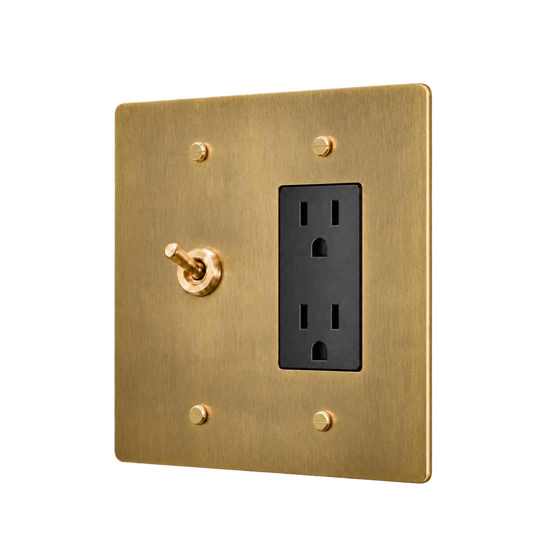 Retro Brass Toggle & Duplex Outlet Plate — 2-Gang — Satin Brass