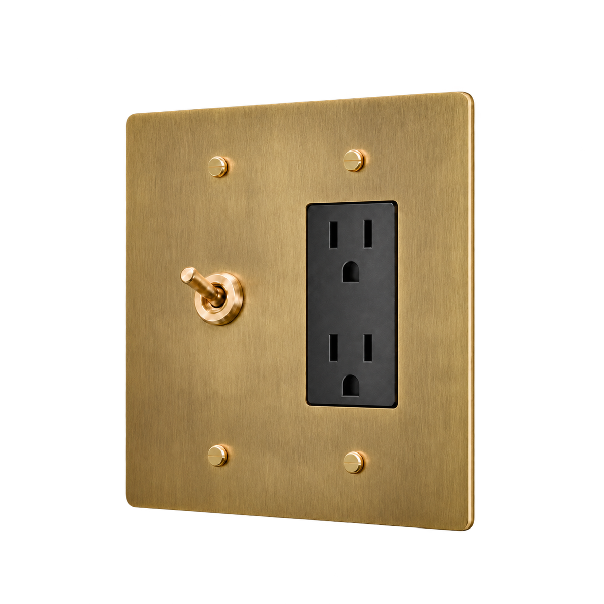 Retro Brass Toggle & Duplex Outlet Plate — 2-Gang — Antique Brass (Hand-Brushed)
