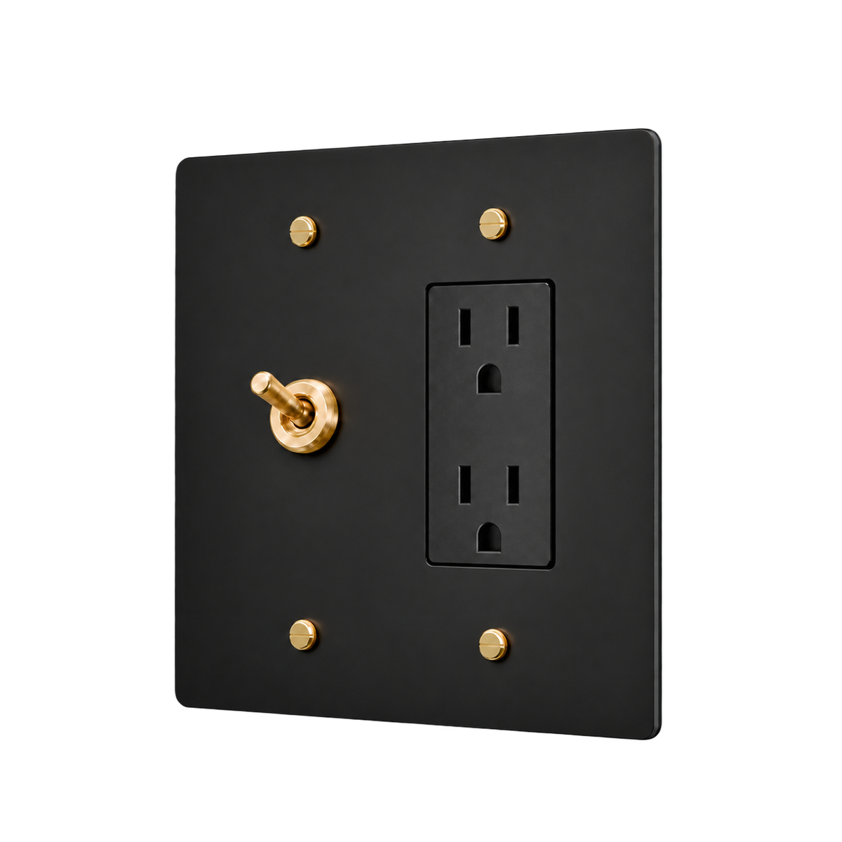 Retro Brass Toggle & Duplex Outlet Plate — 2-Gang — Matte Black