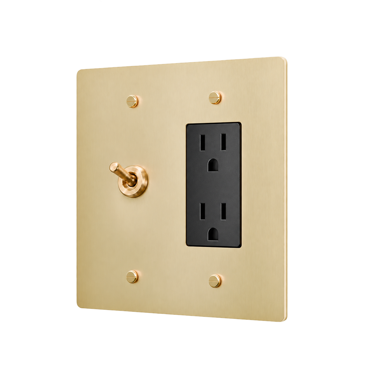 Retro Brass Toggle & Duplex Outlet Plate — 2-Gang — Satin Brass
