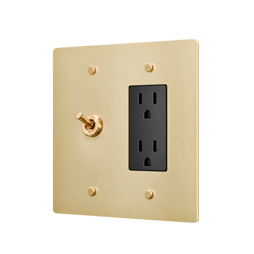 Retro Brass Toggle & Duplex Outlet Plate — 2-Gang — Satin Brass