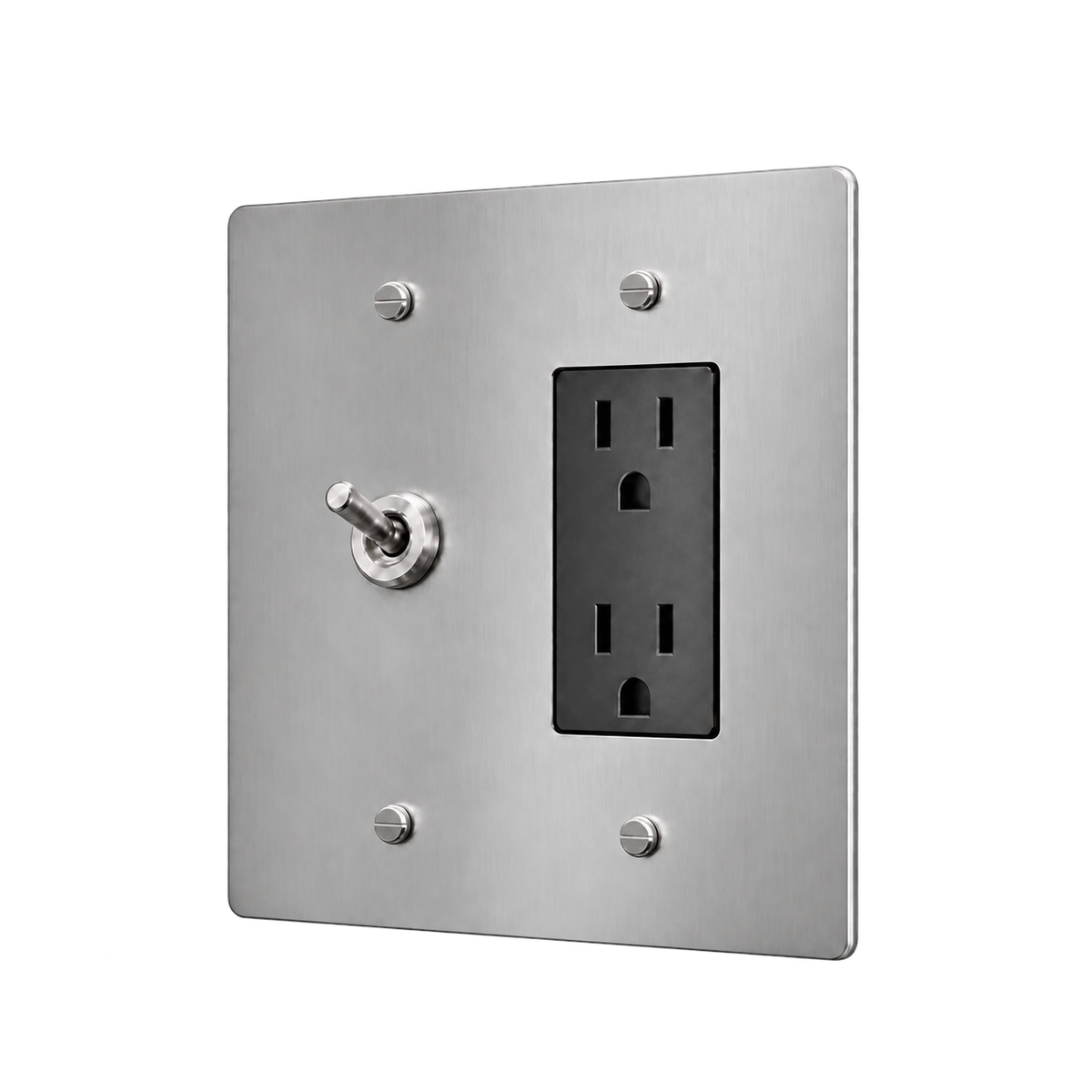 Retro Brass Toggle & Duplex Outlet Plate — 2-Gang — Stainless Steel