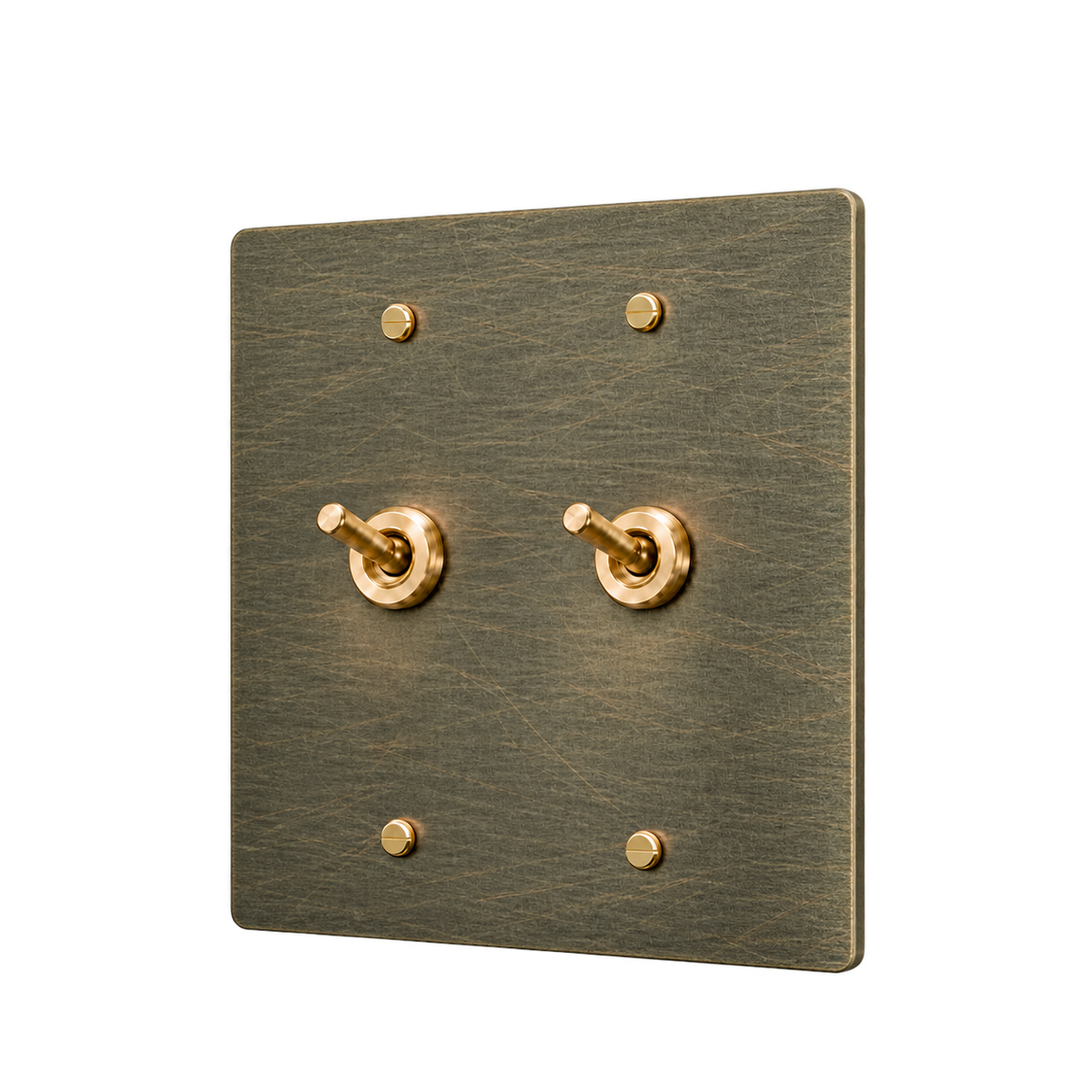 Brass Retro Toggle Switch Plate — 2-Gang — Aged Bronze (Hand-Brushed)