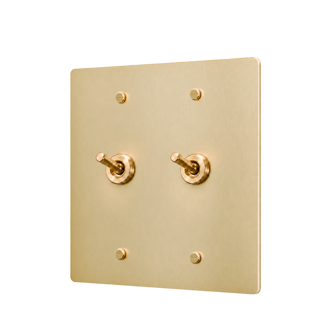 Brass Retro Toggle Switch Plate — 2-Gang — Satin Brass