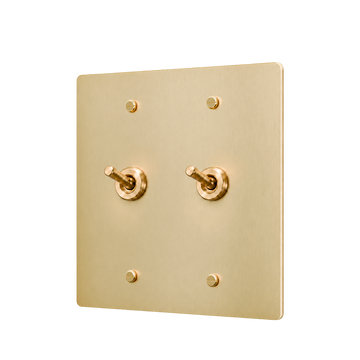 Brass Retro Toggle Switch Plate — 2-Gang — Satin Brass