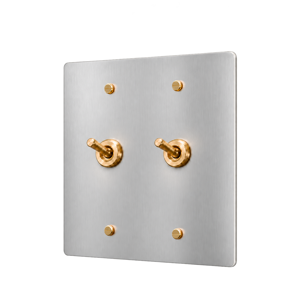 Brass Retro Toggle Switch Plate — 2-Gang — Stainless Steel & Brass