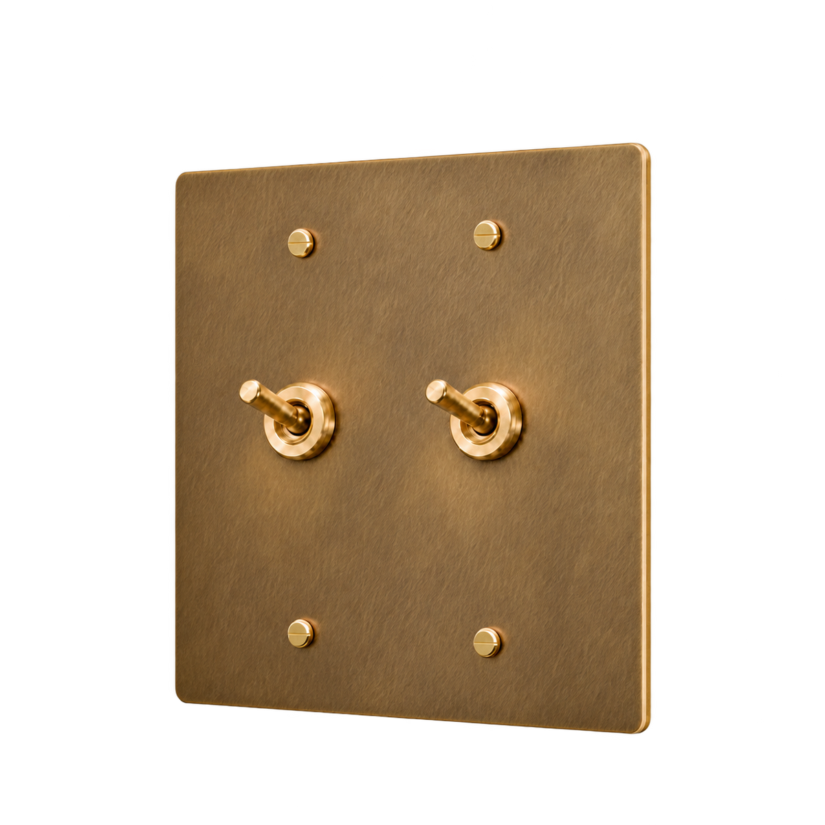 Brass Retro Toggle Switch Plate — 2-Gang — Unlacquered Antique Brass (Hand-Brushed)