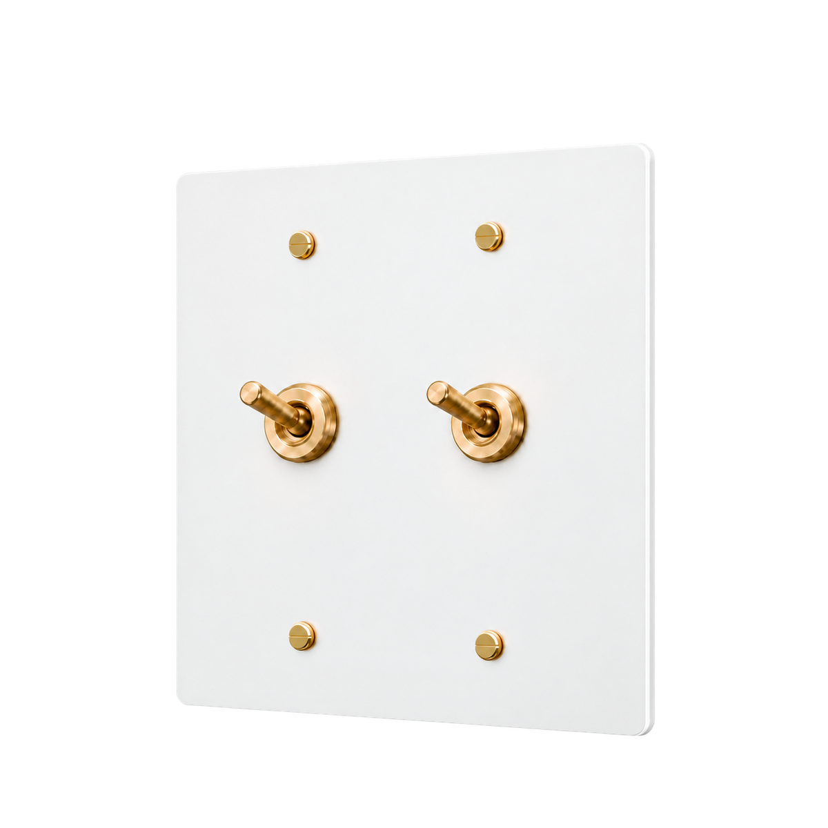 Brass Retro Toggle Switch Plate — 2-Gang — White