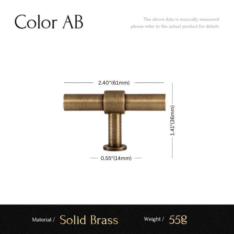 Solid brass fixture with dimensions and material details on a white background