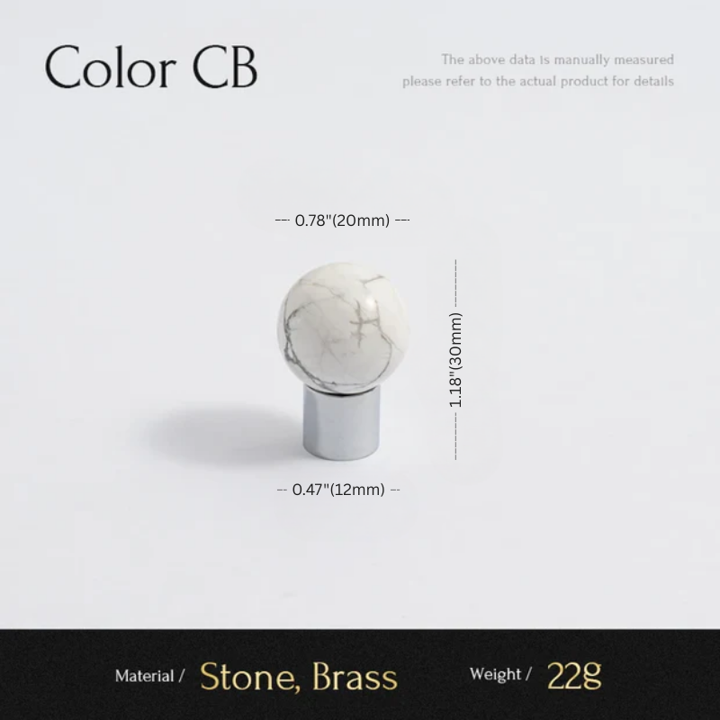Measurement details of a stone and brass product on a white background