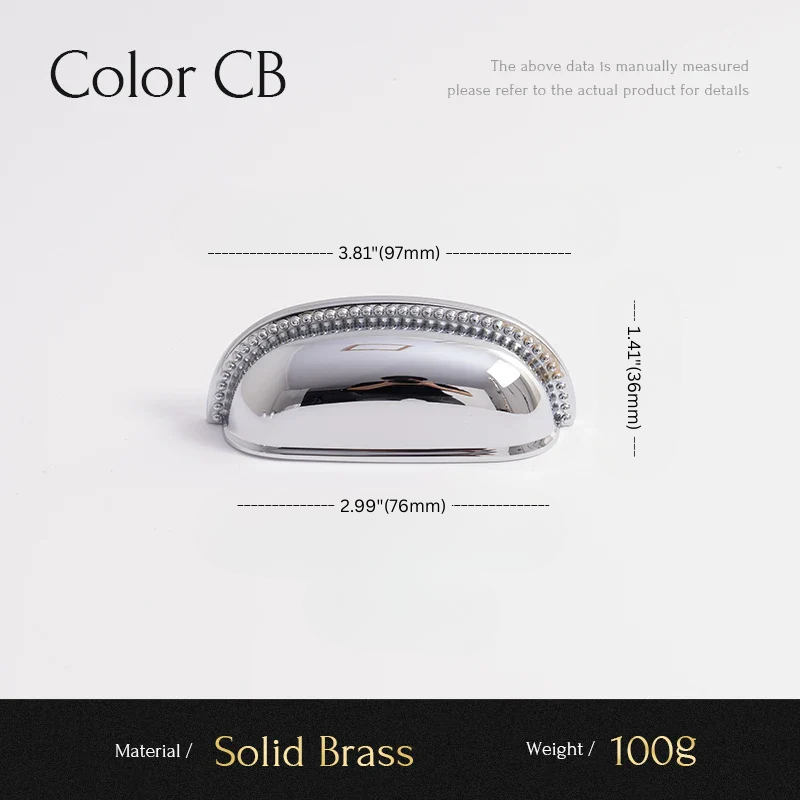 Measurement chart for a solid brass product with dimensions and material details.