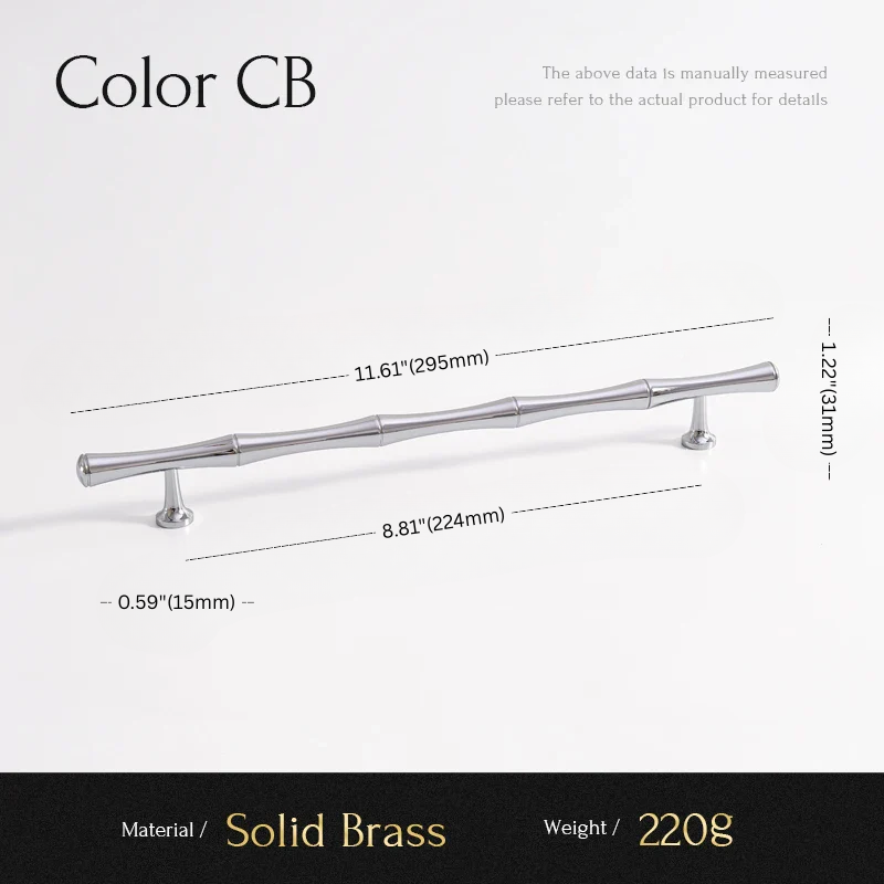 Measurement chart for a solid brass curtain rod with dimensions and material details.