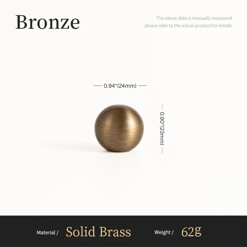 Bronze ball with measurements on a white background