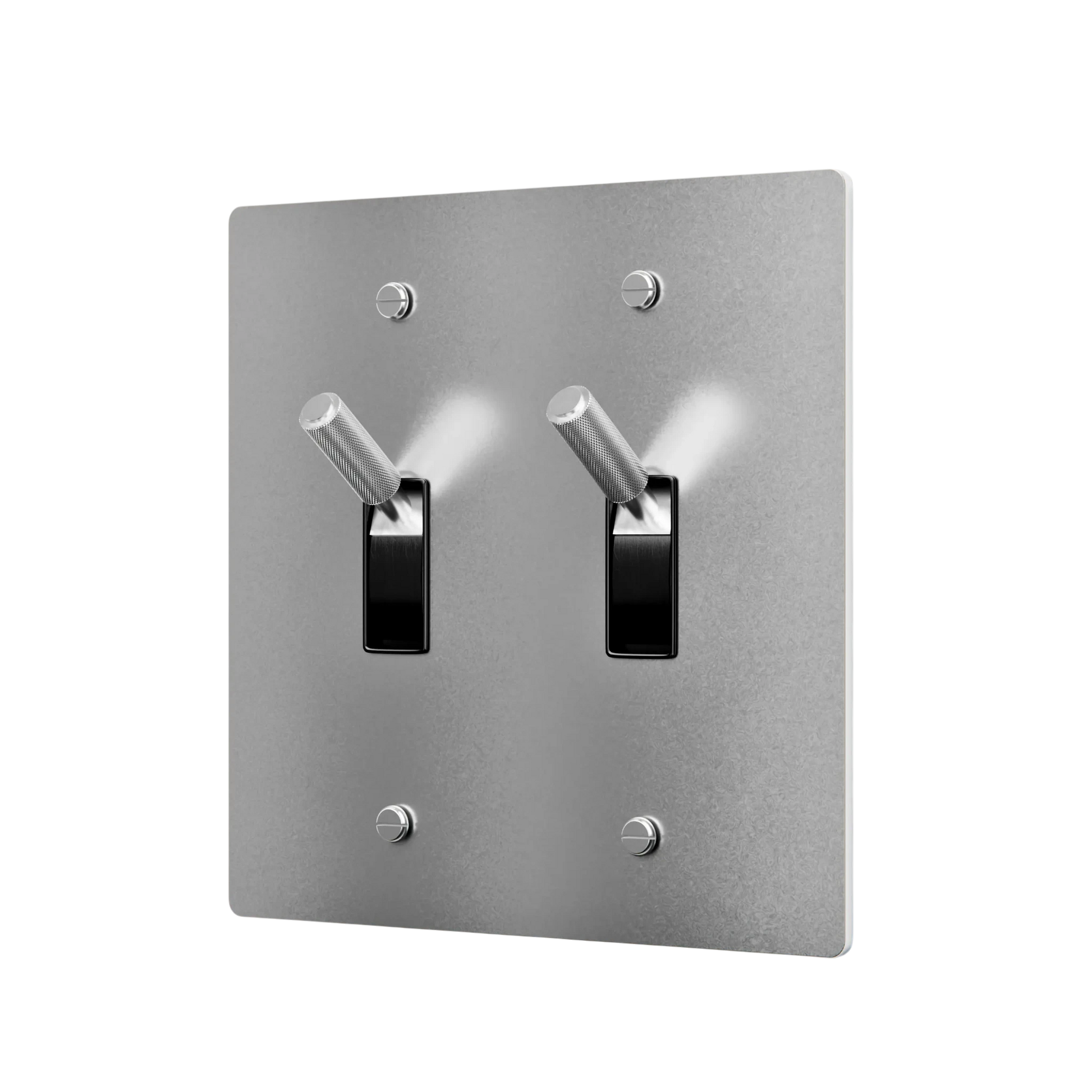 Metallic double toggle switch on a white background