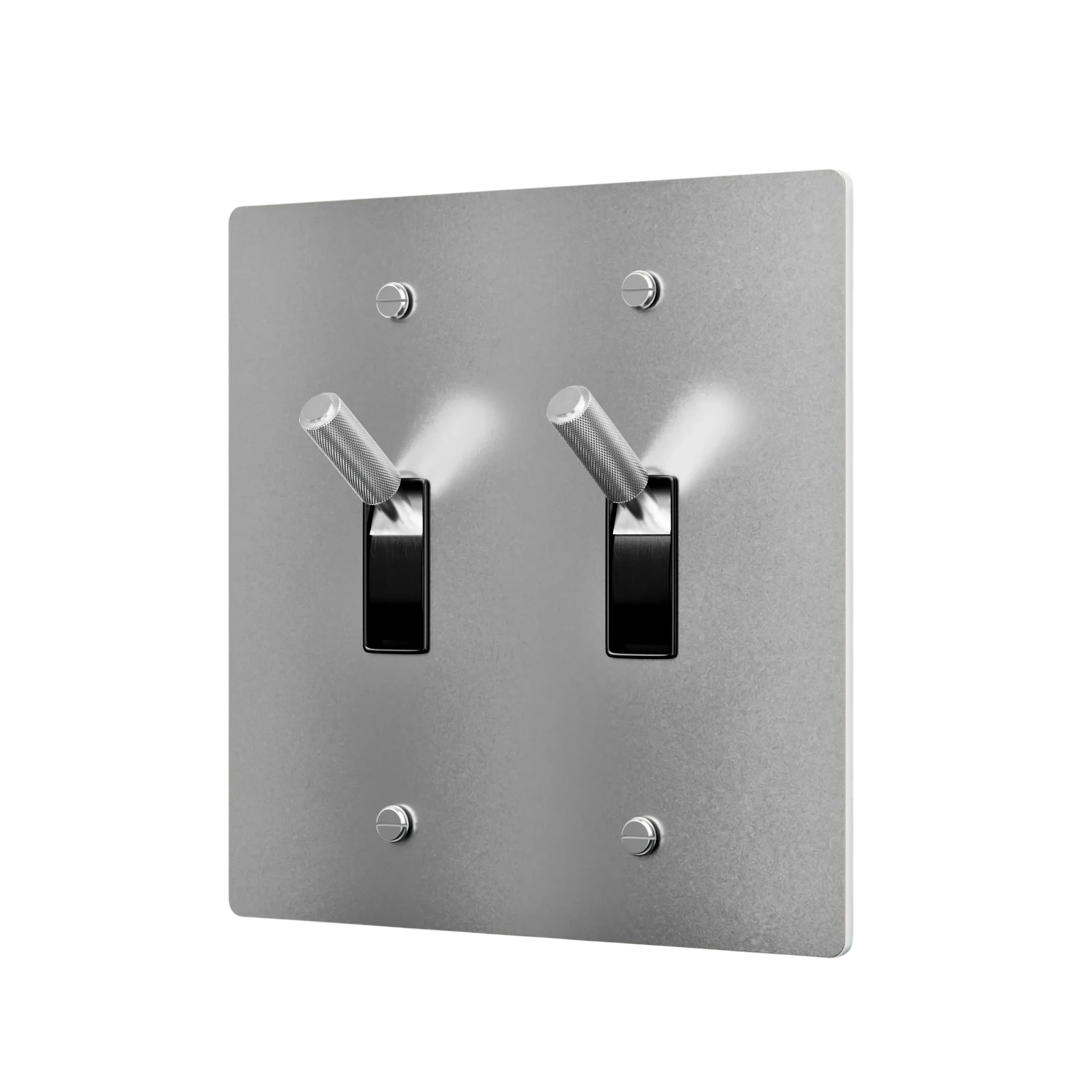 Metallic double toggle switch on a white background