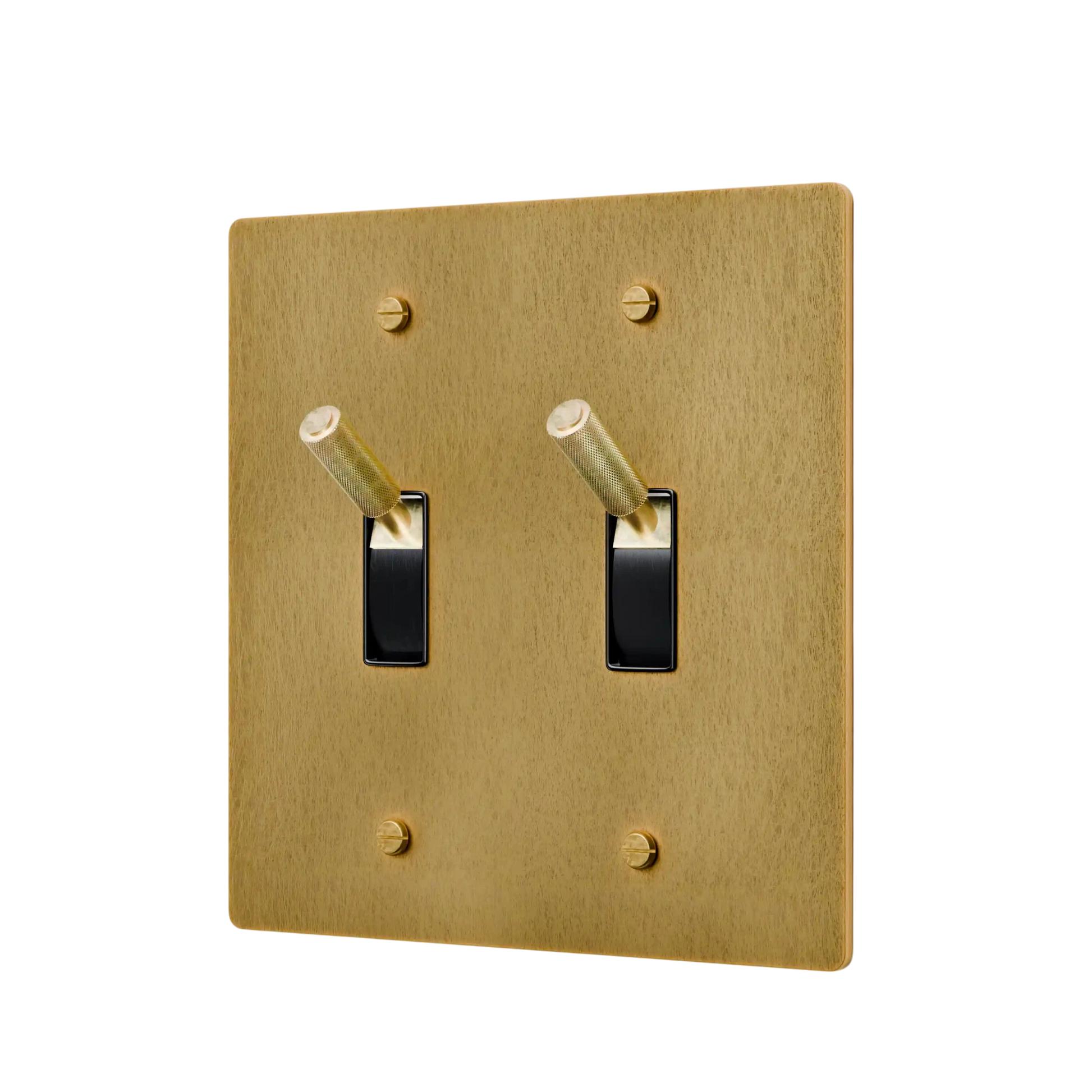 Gold double toggle switch on a white background