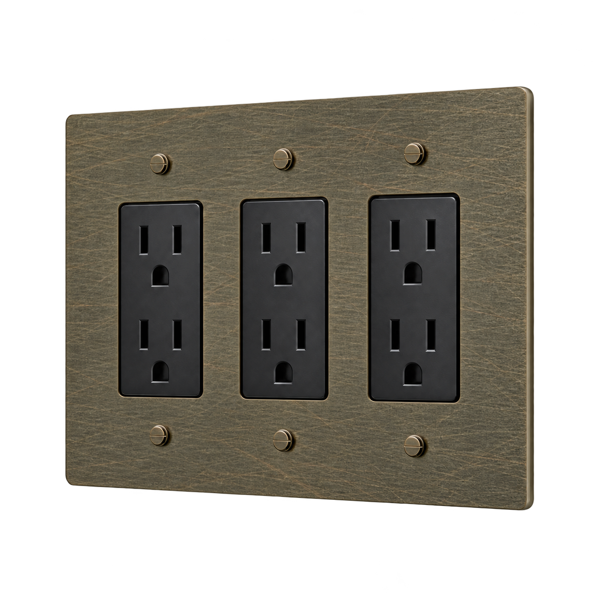 Brass Triple Duplex Outlet Plate — 3-Gang — Aged Bronze (Hand-Brushed)
