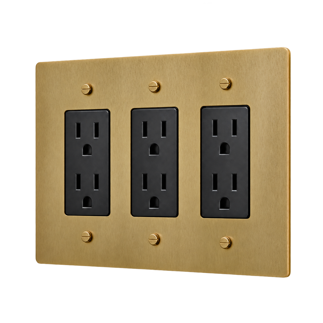 Brass Triple Duplex Outlet Plate — 3-Gang — Satin Brass