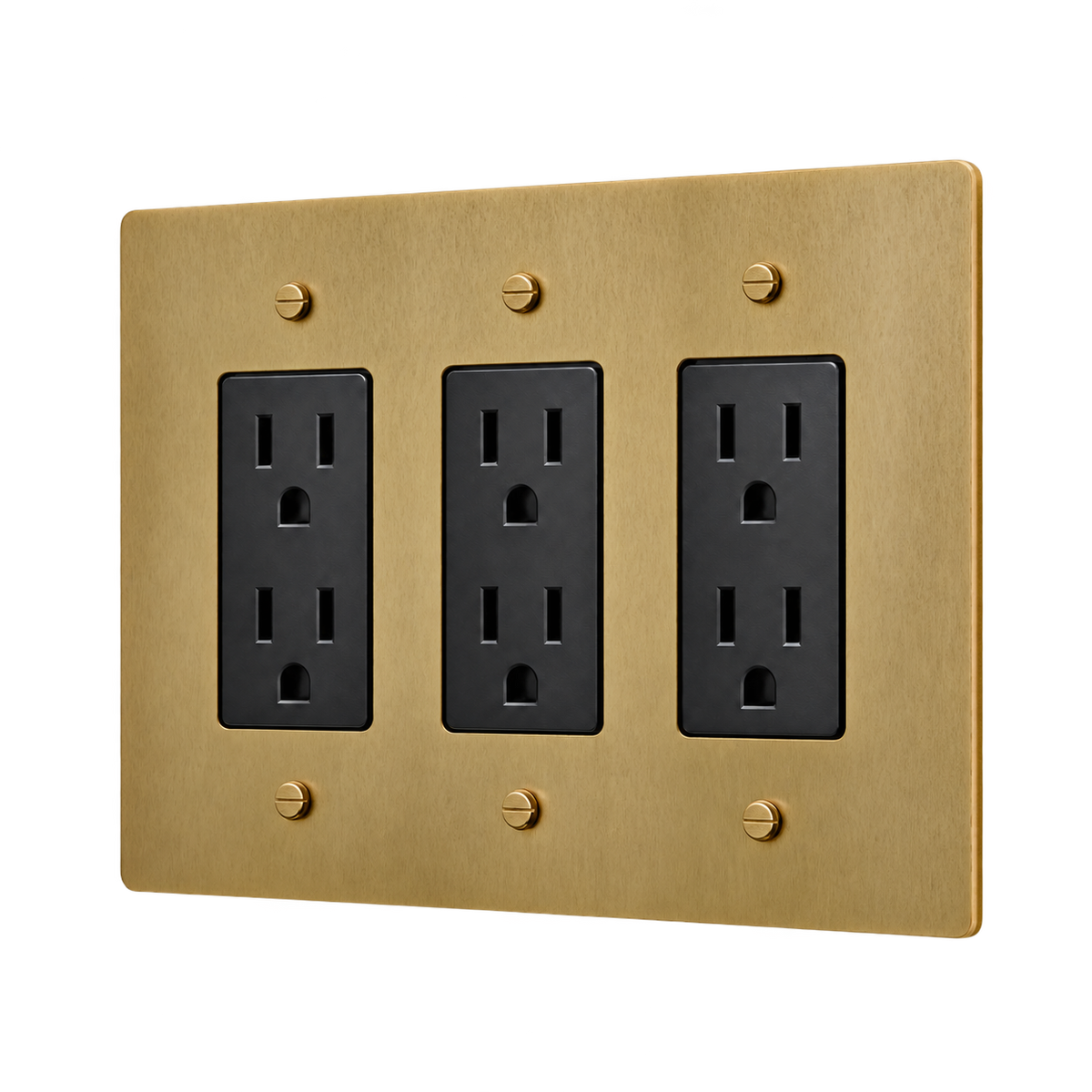 Brass Triple Duplex Outlet Plate — 3-Gang — Antique Brass (Hand-Brushed)