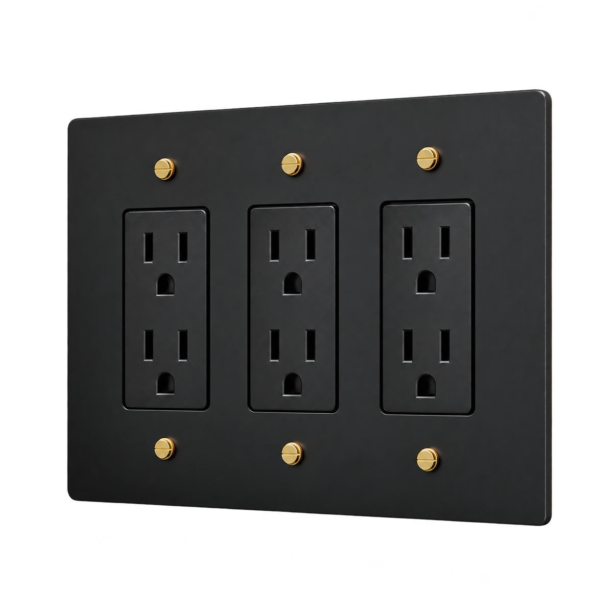 Brass Triple Duplex Outlet Plate — 3-Gang — Matte Black