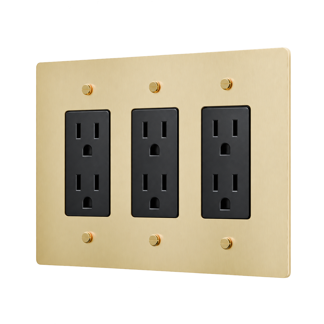Brass Triple Duplex Outlet Plate — 3-Gang — Satin Brass