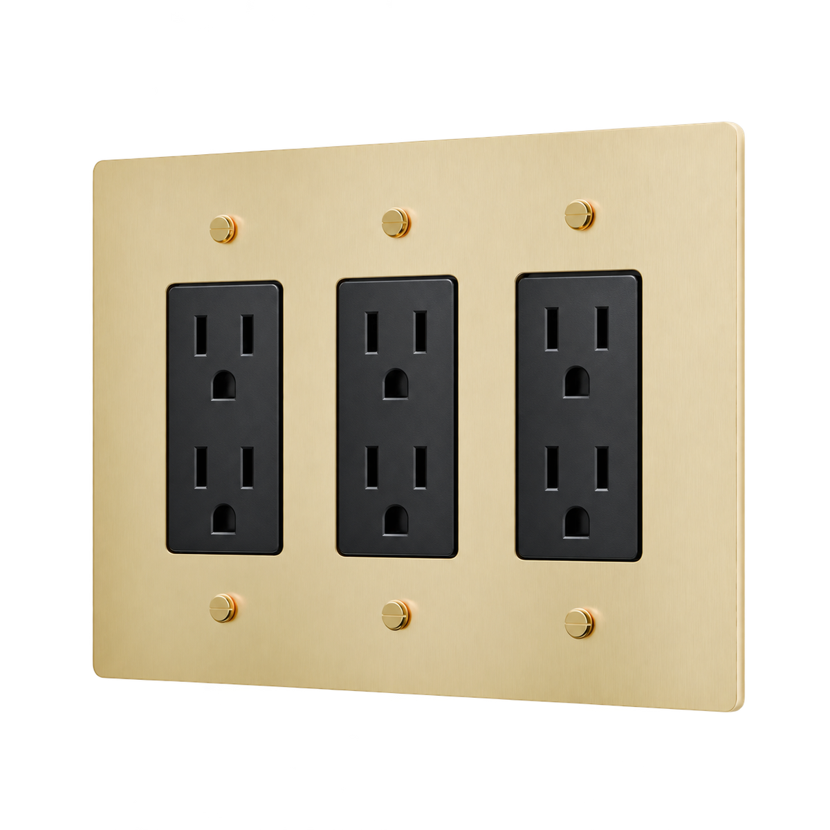 Brass Triple Duplex Outlet Plate — 3-Gang — Satin Brass