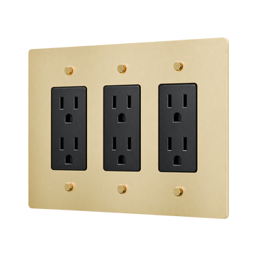Brass Triple Duplex Outlet Plate — 3-Gang — Satin Brass