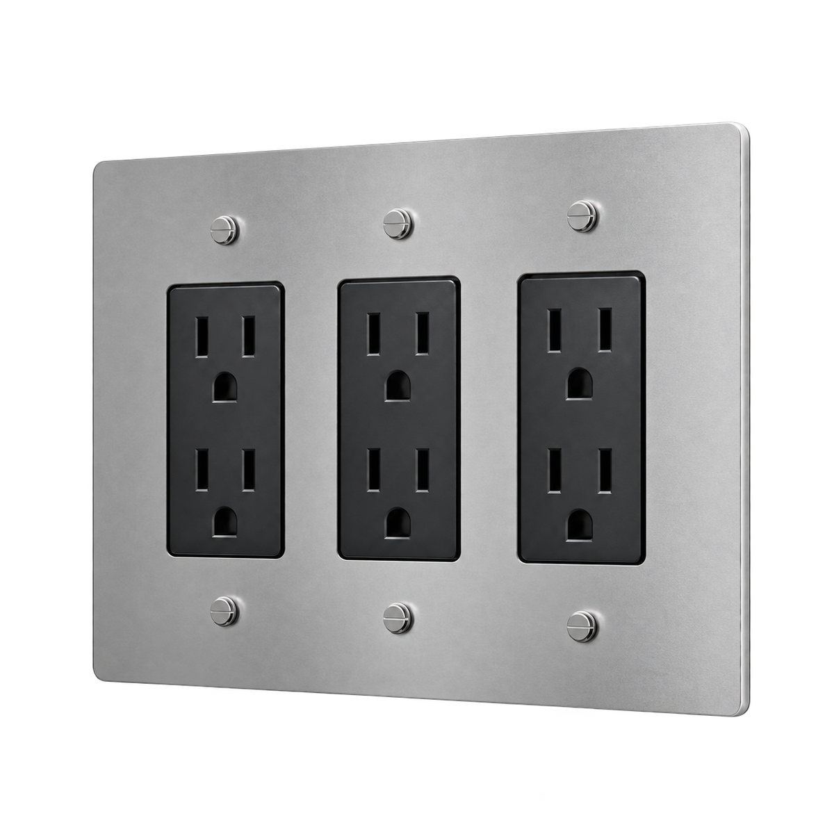 Brass Triple Duplex Outlet Plate — 3-Gang — Stainless Steel
