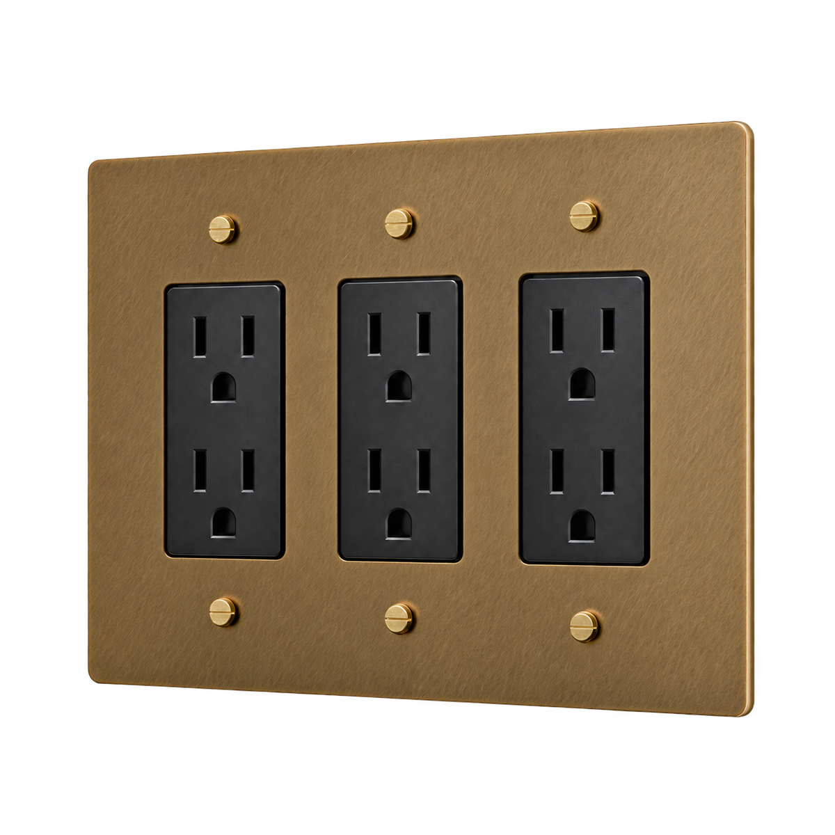Brass Triple Duplex Outlet Plate — 3-Gang — Unlacquered Antique Brass (Hand-Brushed)