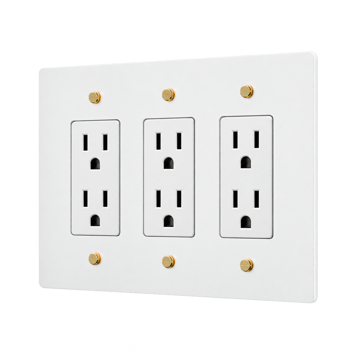 Brass Triple Duplex Outlet Plate — 3-Gang — White