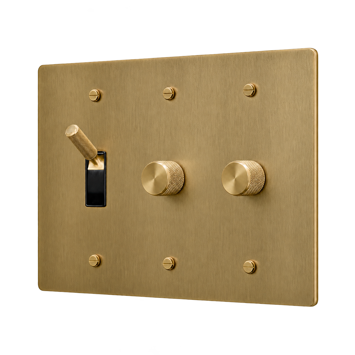 Brass Toggle & 2 Dimmers Plate — 3-Gang — Antique Brass (Hand-Brushed)