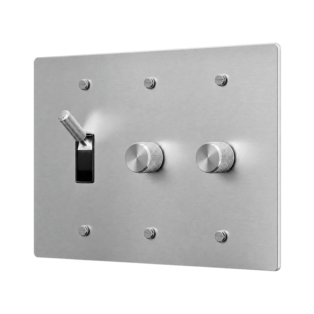 Brass Toggle & 2 Dimmers Plate — 3-Gang — Stainless Steel