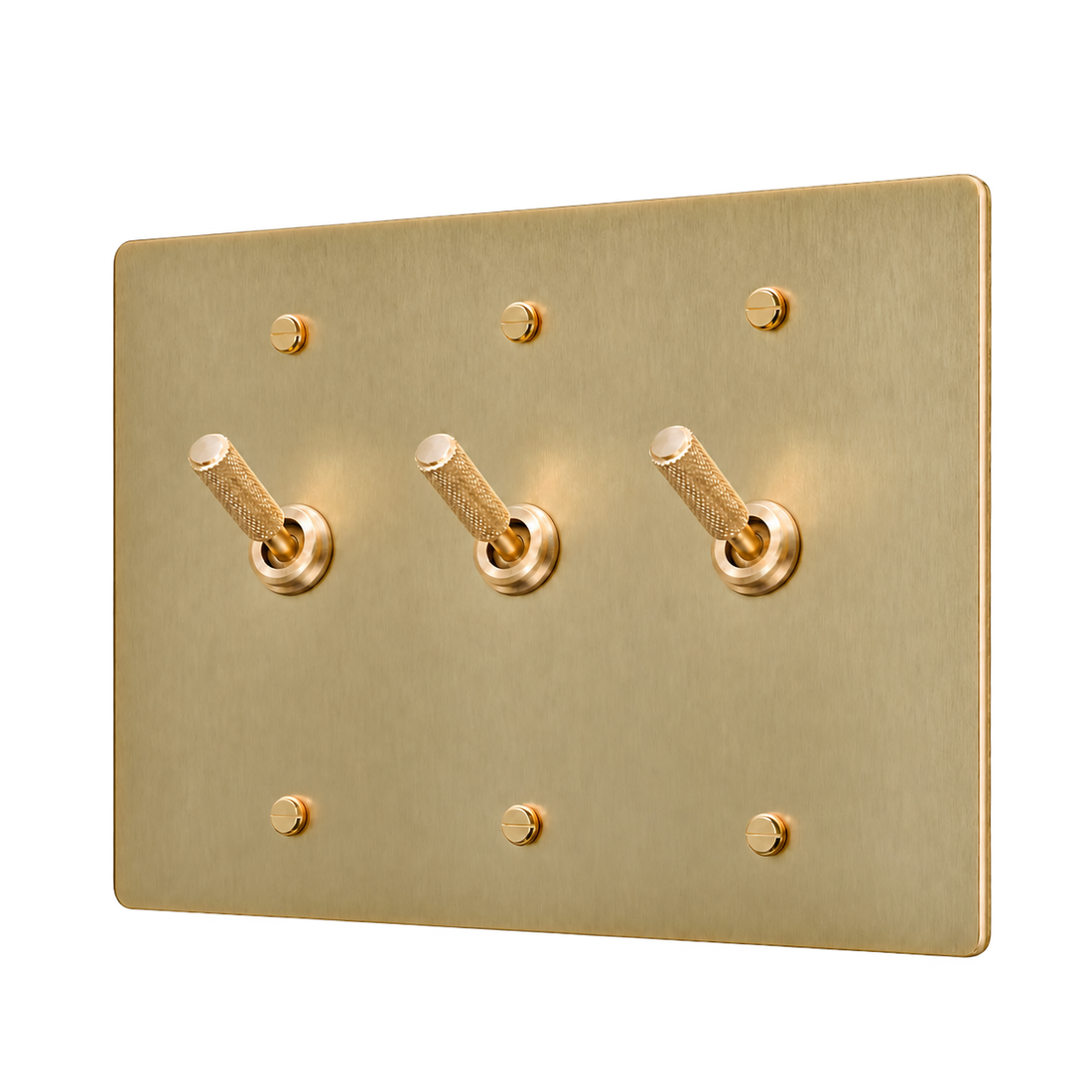 Knurled Brass Toggle Switch Plate — 3-Gang — Satin Brass