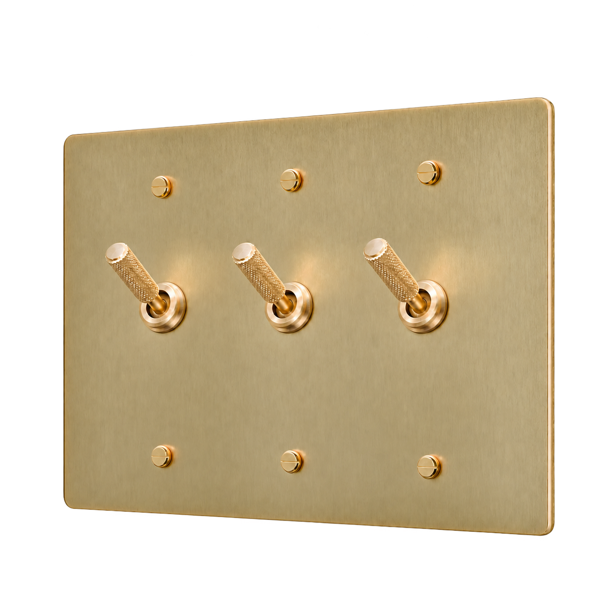 Knurled Brass Toggle Switch Plate — 3-Gang — Antique Brass (Hand-Brushed)