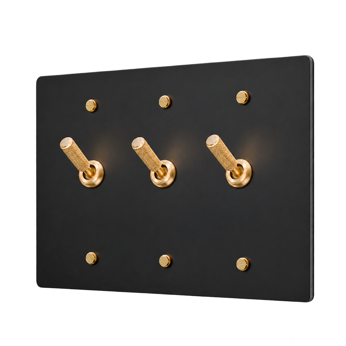 Knurled Brass Toggle Switch Plate — 3-Gang — Matte Black