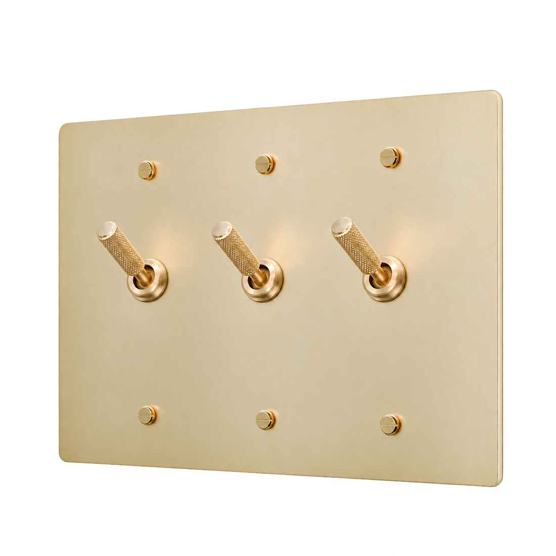 Knurled Brass Toggle Switch Plate — 3-Gang — Satin Brass