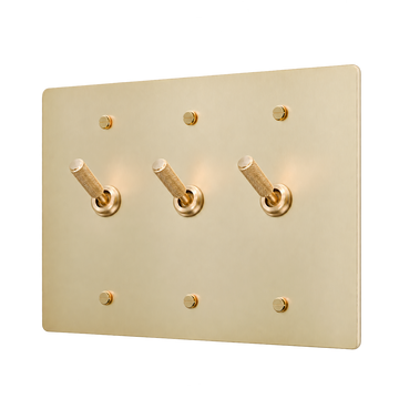 Knurled Brass Toggle Switch Plate — 3-Gang — Satin Brass