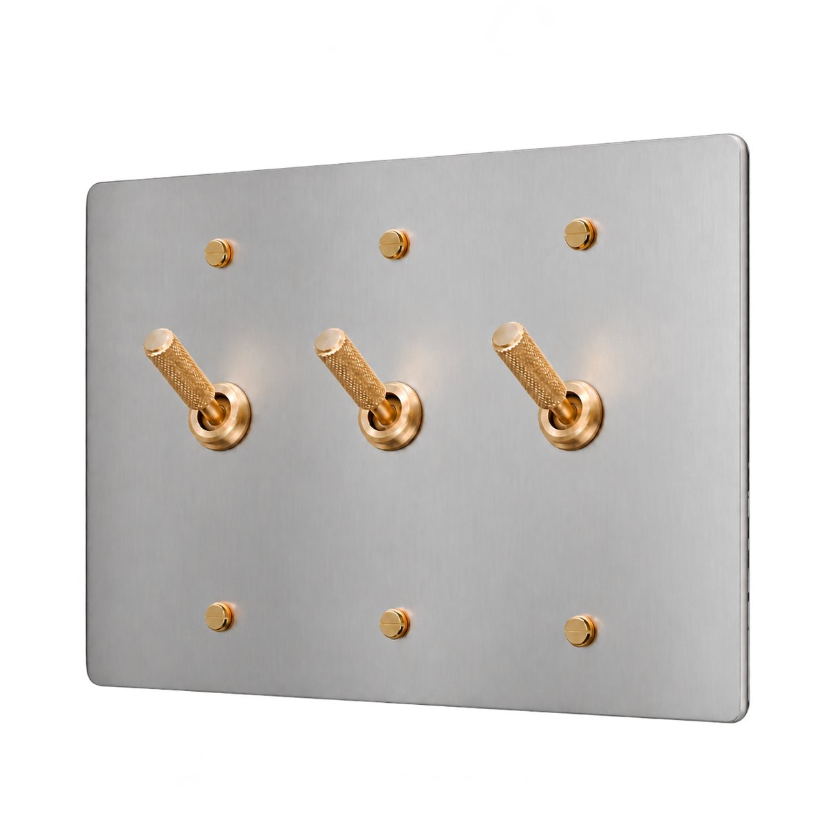 Knurled Brass Toggle Switch Plate — 3-Gang — Stainless Steel