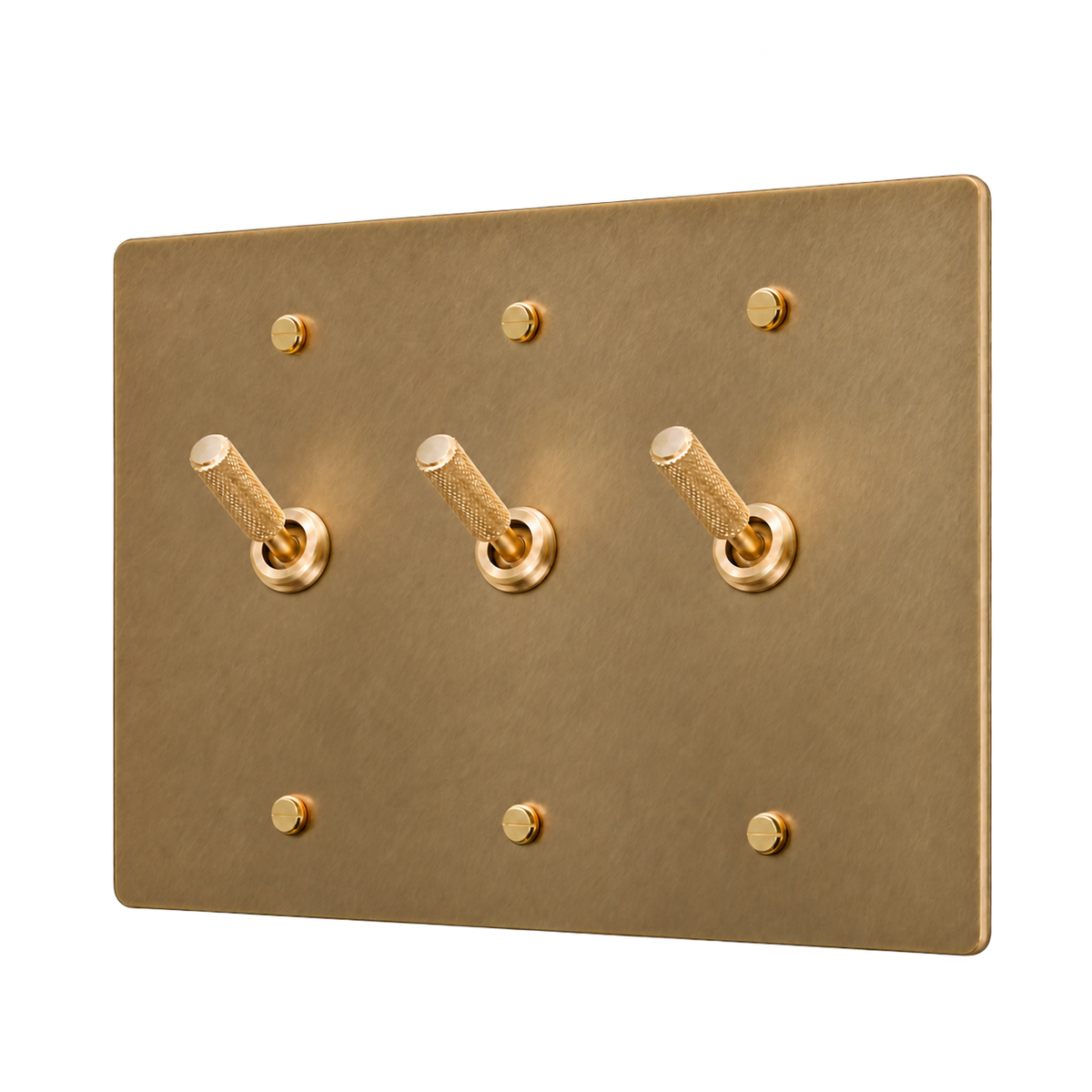 Knurled Brass Toggle Switch Plate — 3-Gang — Unlacquered Antique Brass (Hand-Brushed)