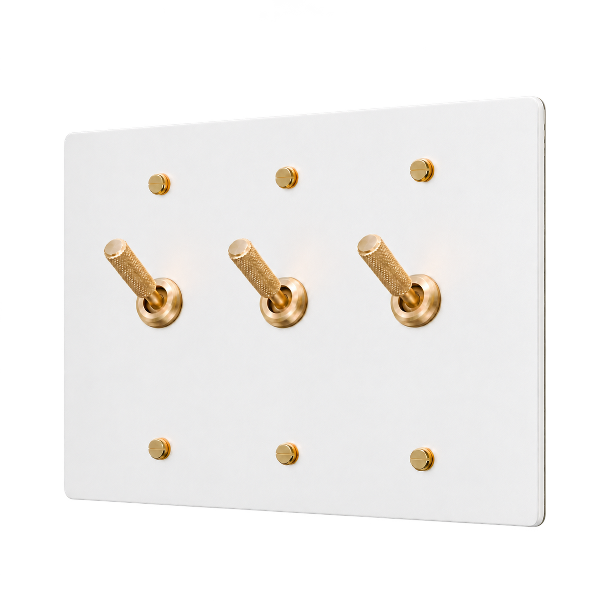 Knurled Brass Toggle Switch Plate — 3-Gang — White