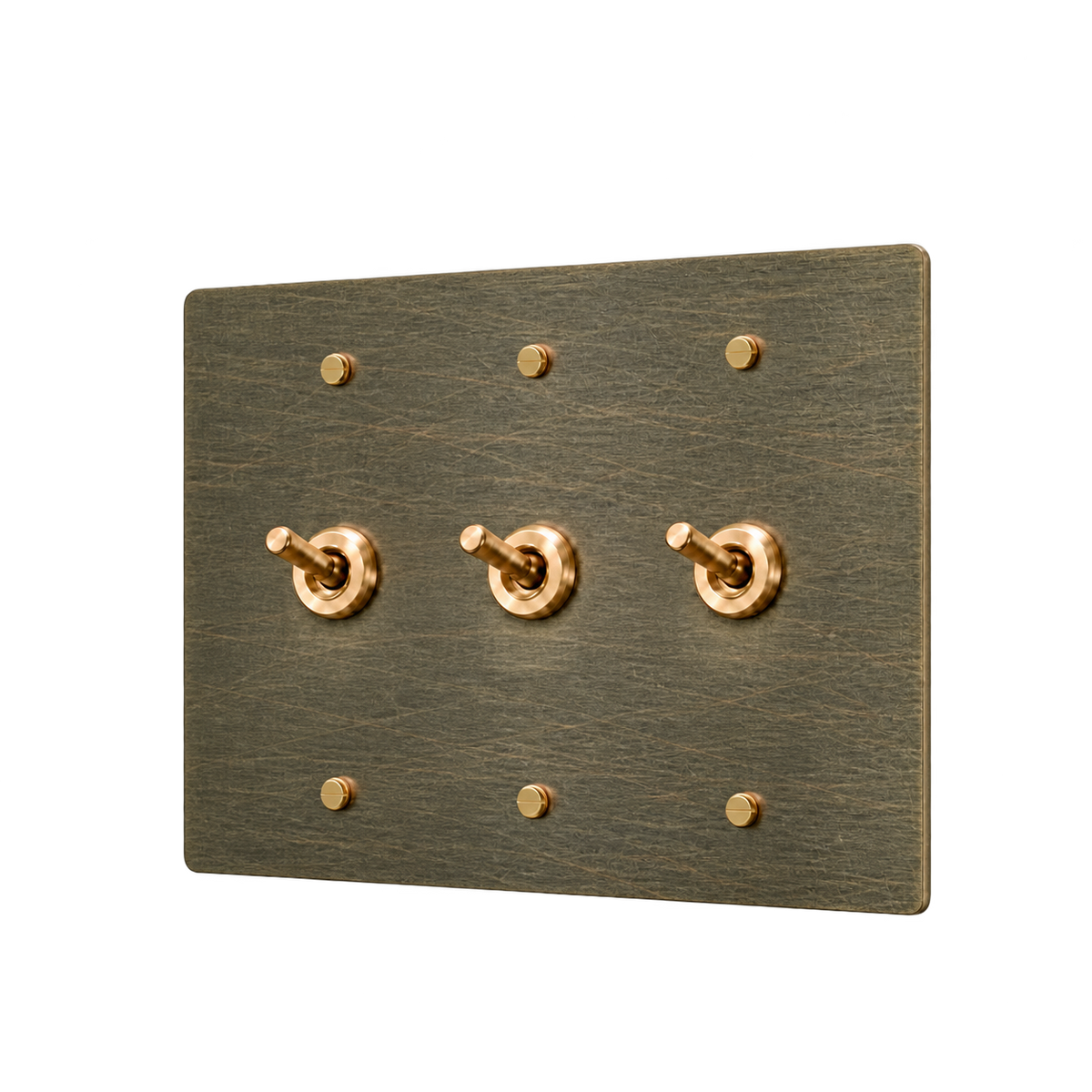 Brass Retro Toggle Switch Plate — 3-Gang — Aged Bronze (Hand-Brushed)