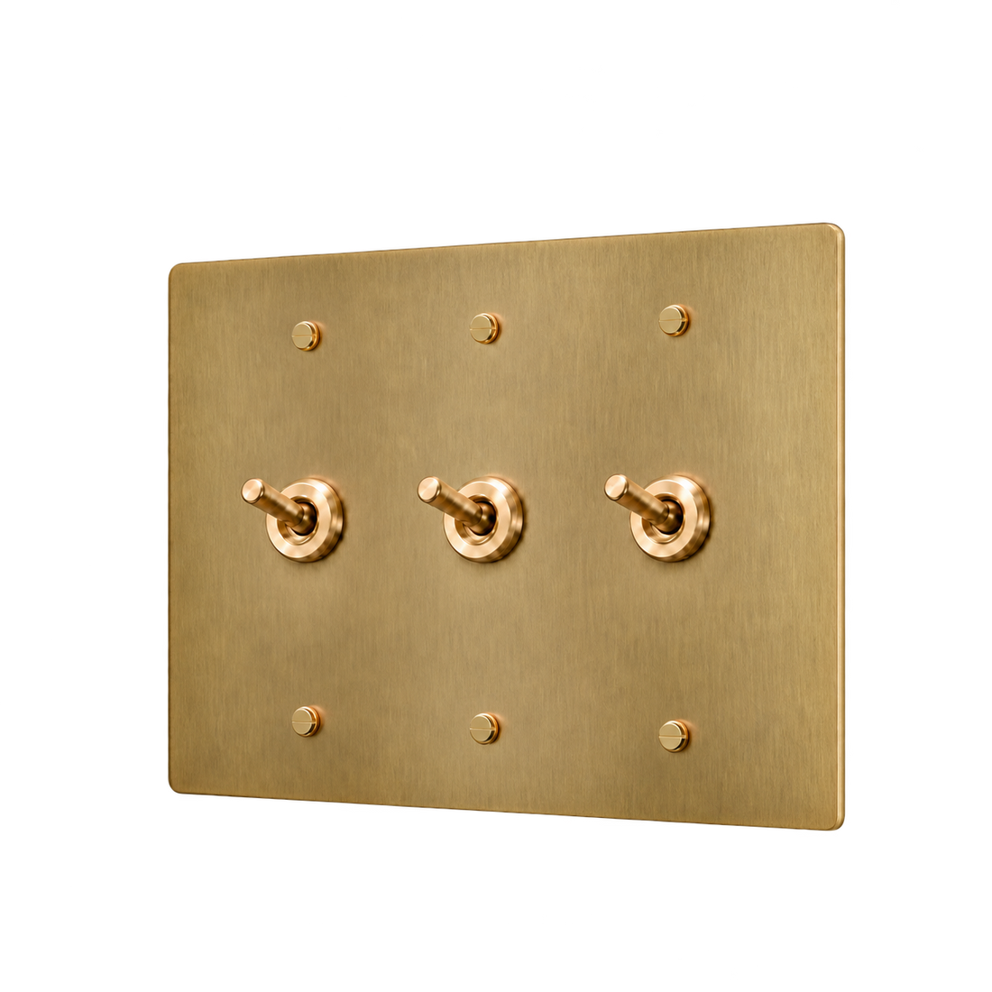 Brass Retro Toggle Switch Plate — 3-Gang — Satin Brass