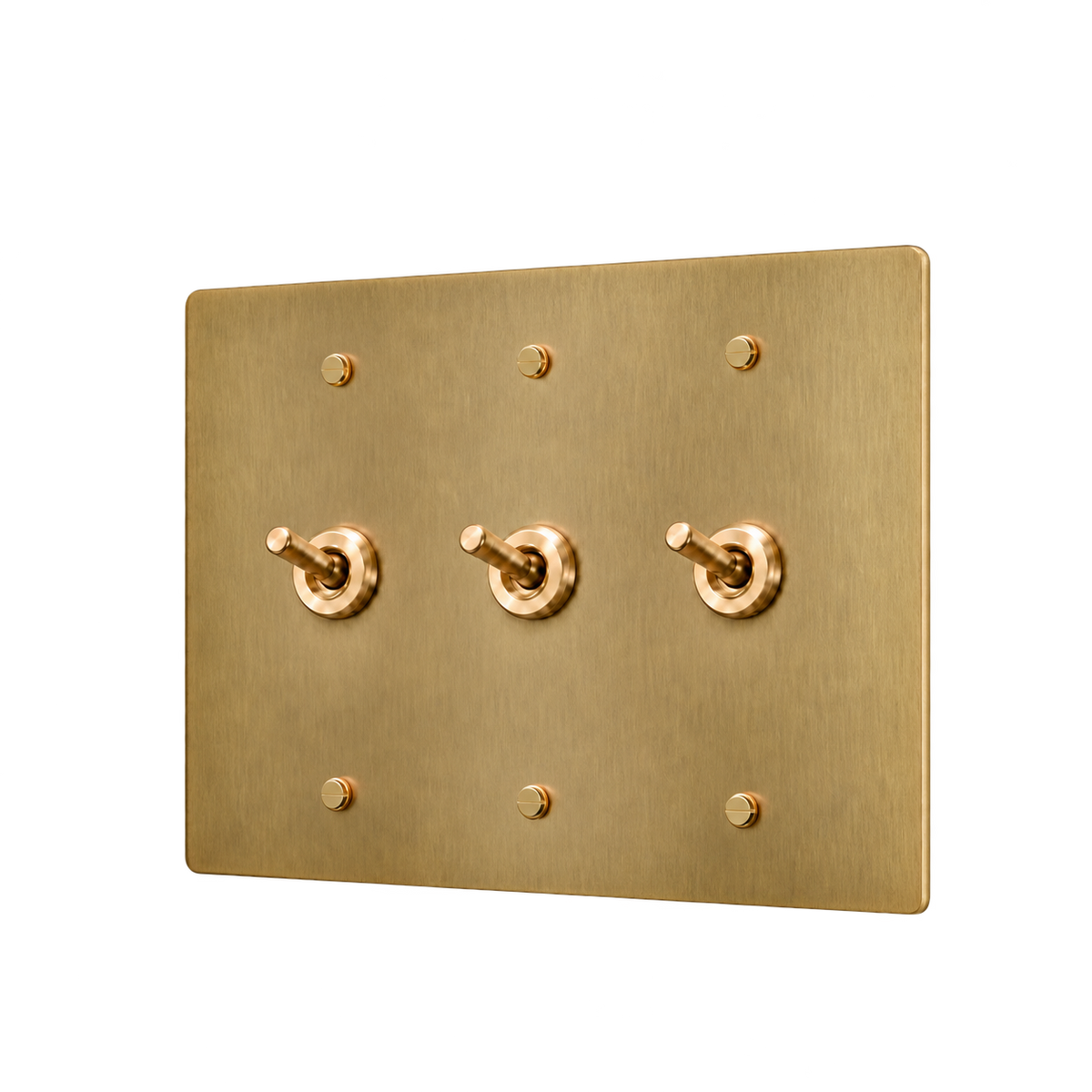Brass Retro Toggle Switch Plate — 3-Gang — Antique Brass (Hand-Brushed)